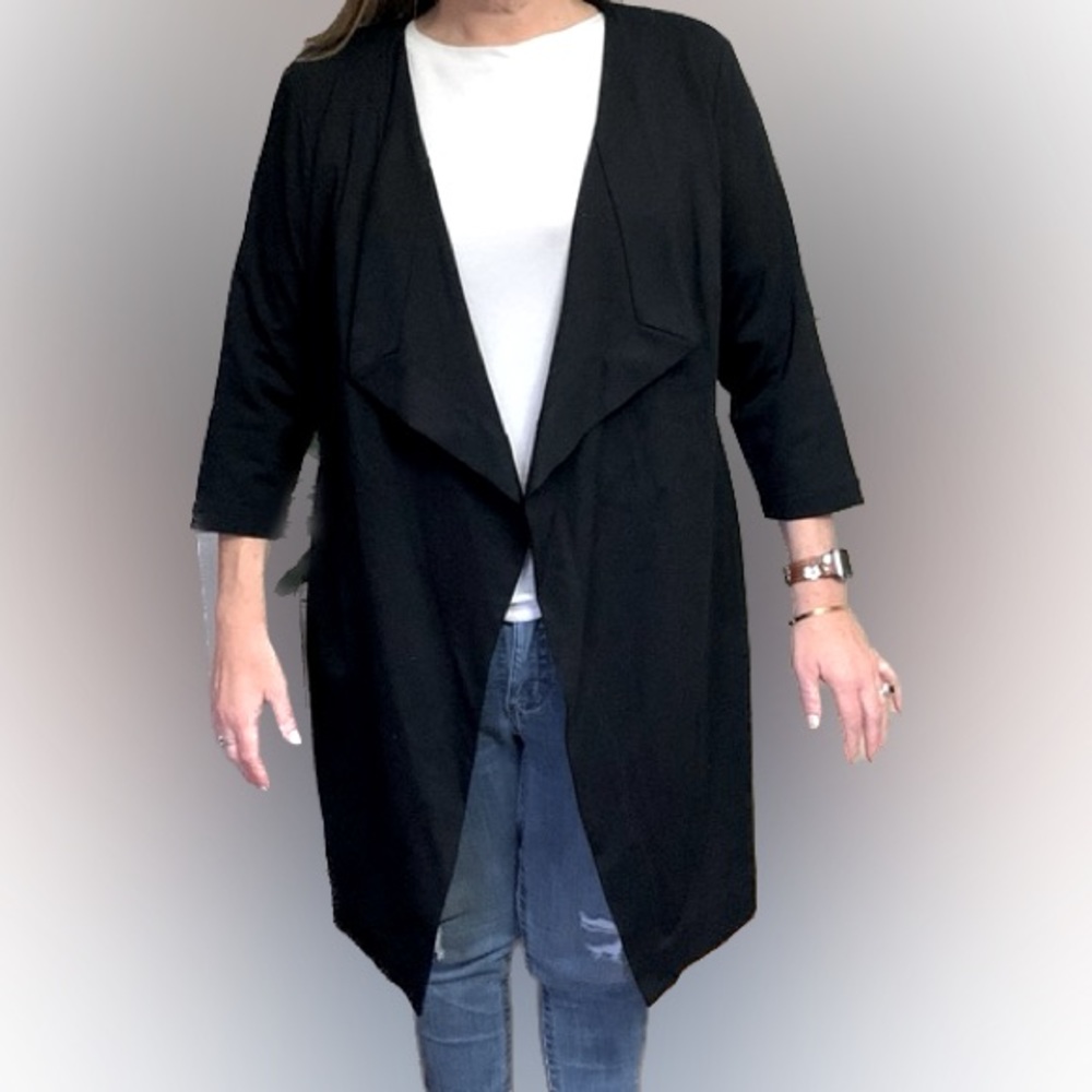 Lane Bryant black long sleeve ponte knit open front cascading drape jacket 18/20